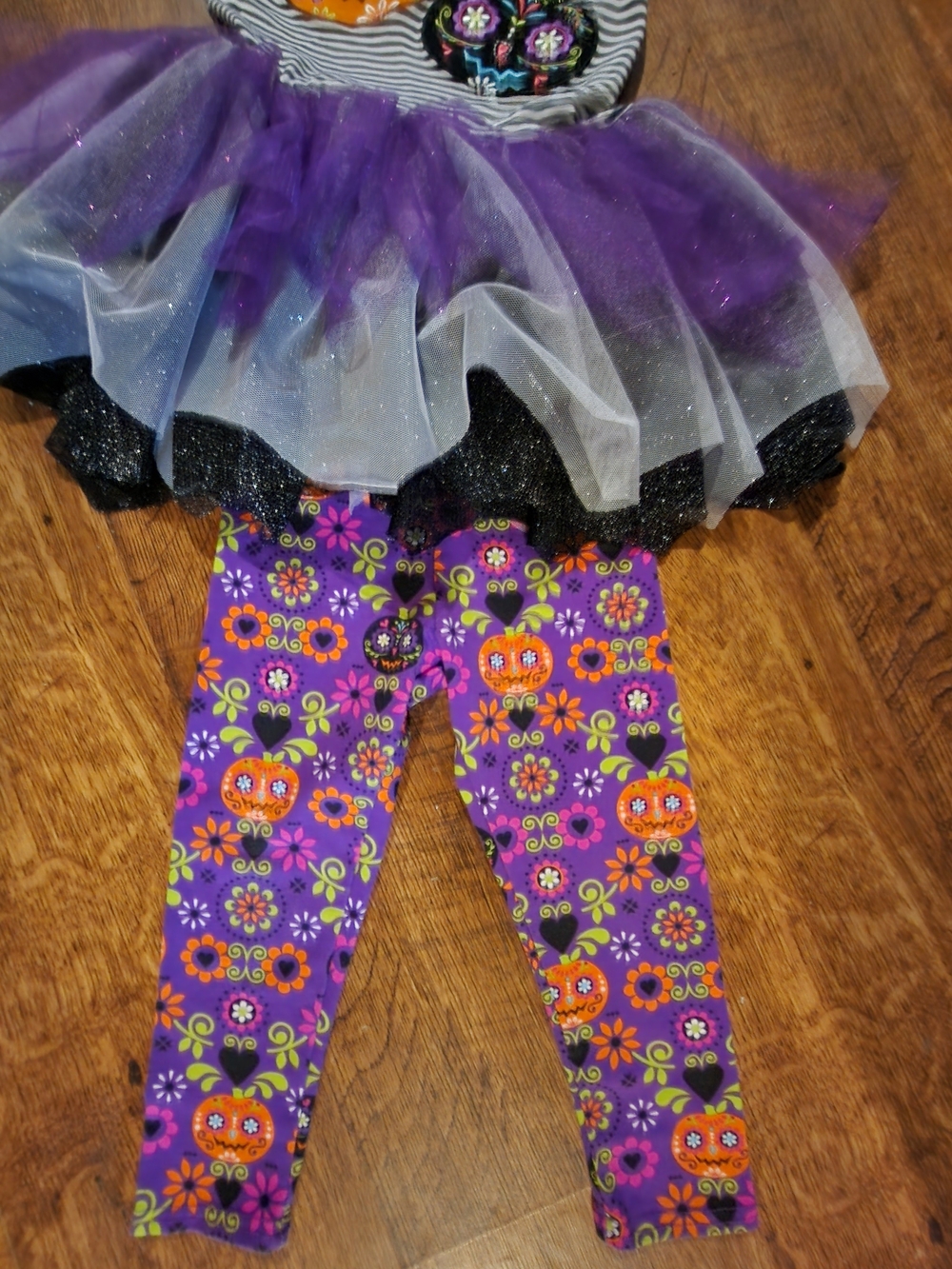 Emily Rose Girls Halloween Sugar Skull Pumpkin Tutu Tunic Legging Set 2T - Picture 4 of 5